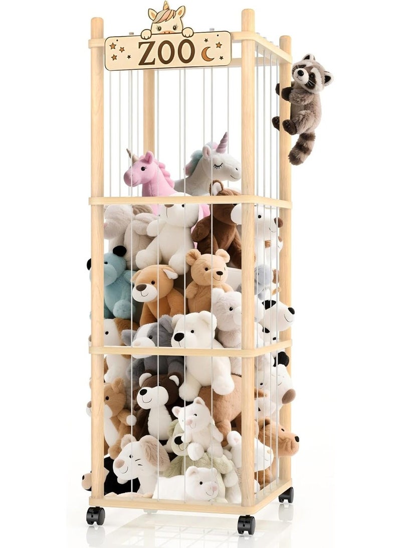 Children Stuffed Animal Organizer Tower, Large Toy Storage Rack with Secure Elastic Straps, Rolling Plush Toy Holder for Bedroom Playroom Nursery - Image 1