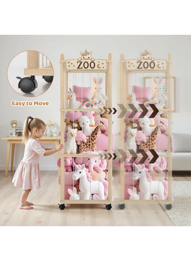 Children Stuffed Animal Organizer Tower, Large Toy Storage Rack with Secure Elastic Straps, Rolling Plush Toy Holder for Bedroom Playroom Nursery - Image 4