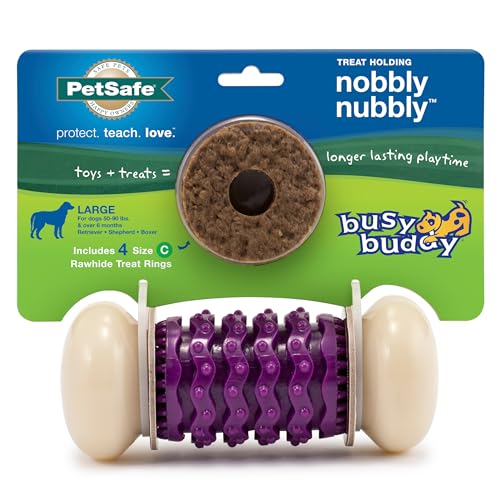 PetSafe Busy Buddy Nobbly Nubbly Treat Holding Dog Toy Strong Chewers Challenging Treat Rings Included Large - Image 1