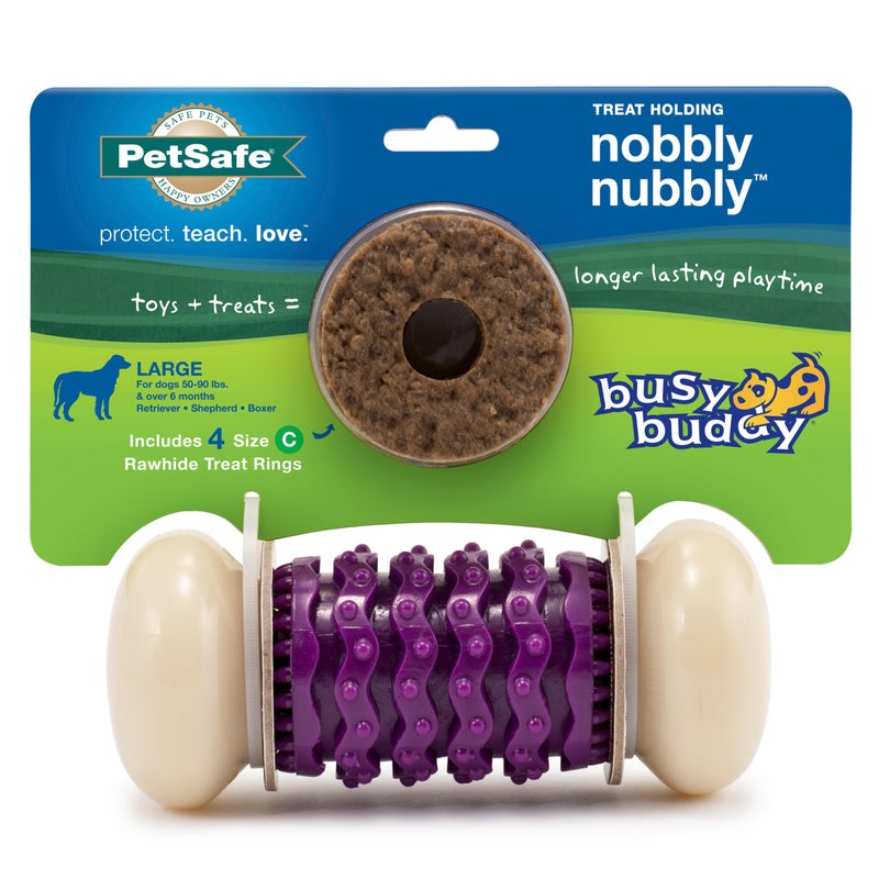 PetSafe Busy Buddy Nobbly Nubbly Treat Holding Dog Toy Strong Chewers Challenging Treat Rings Included Large - Image 2