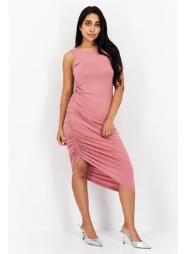Women Solid Causal Bodycon Dress, Dusty Pink