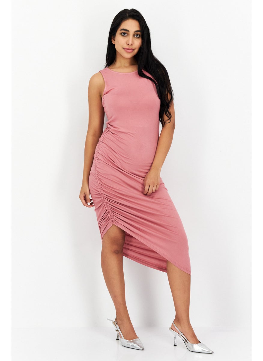 Aqua - Women Solid Causal Bodycon Dress, Dusty Pink - Image 1