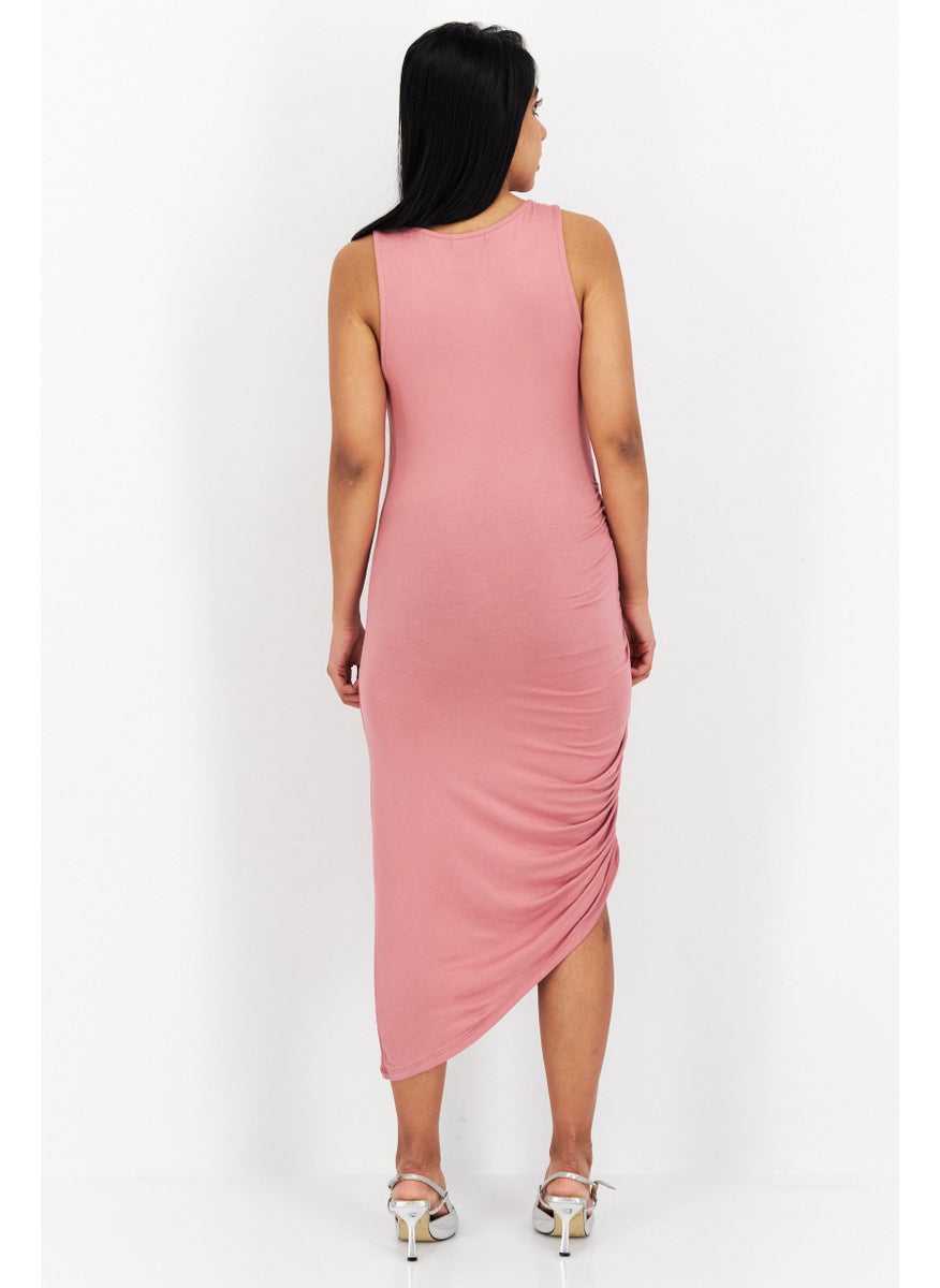Aqua - Women Solid Causal Bodycon Dress, Dusty Pink - Image 1