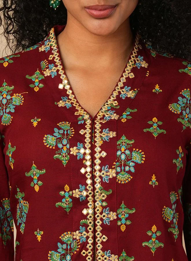 جلو باص Printed Mirror Work Top and Pants Co-Ords by Styli
