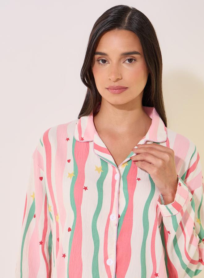 Take Two Printed Long Sleeve Shirt and Pyjama Set - Image 3