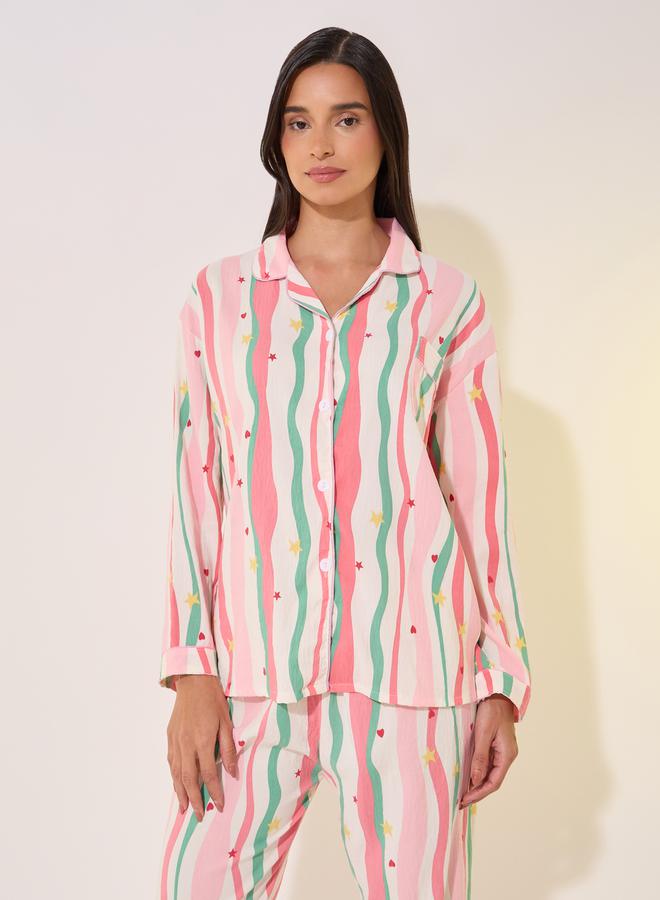 Take Two Printed Long Sleeve Shirt and Pyjama Set - Image 2