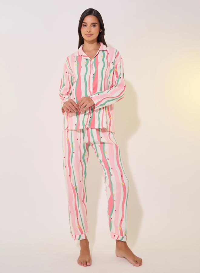 Take Two Printed Long Sleeve Shirt and Pyjama Set - Image 1