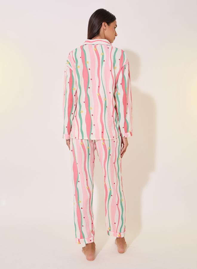 Take Two Printed Long Sleeve Shirt and Pyjama Set - Image 5