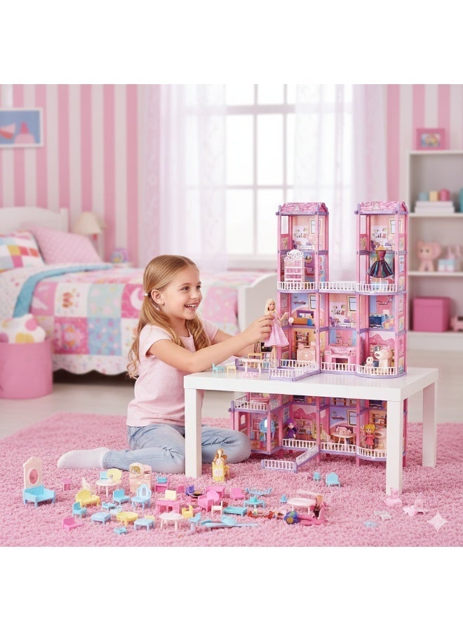 Mattel Games Barbie The Movie DIY Dream Villa Dollhouse Playset - 359 Pcs Building Toy with Dolls, Accessories, and LED Lights - Pink Princess Castle for Girls Ages 3+ - Image 3