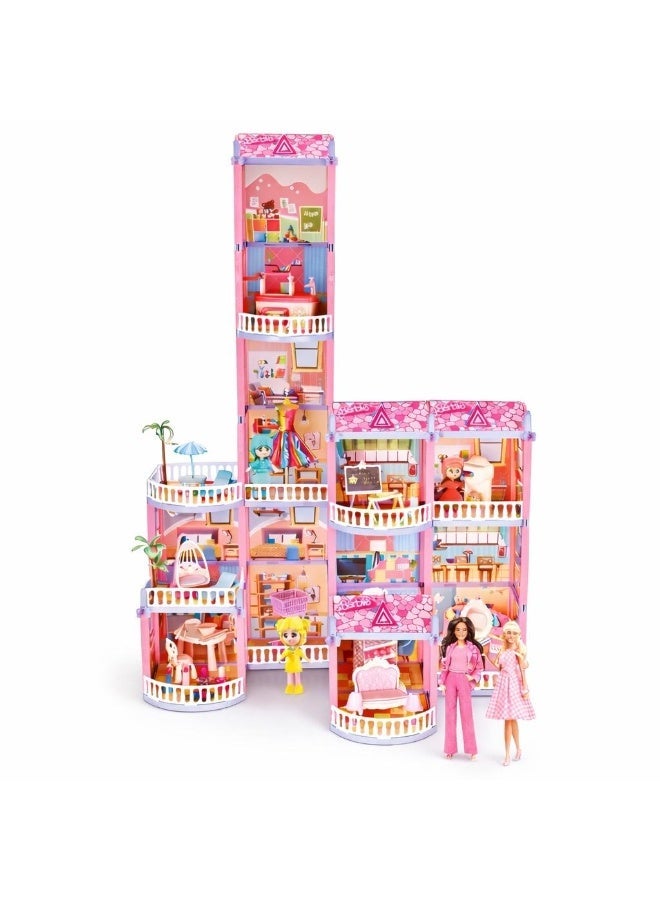 Mattel Games Barbie The Movie DIY Dream Villa Dollhouse Playset - 359 Pcs Building Toy with Dolls, Accessories, and LED Lights - Pink Princess Castle for Girls Ages 3+ - Image 4