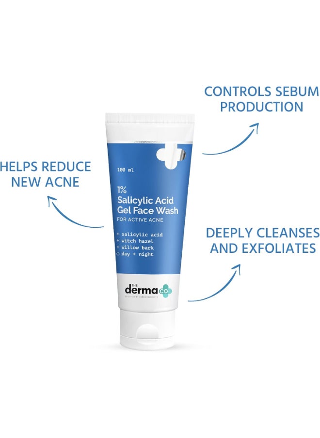 THE derma Co - غسول الوجه جل حمض الساليسيليك 1% من ذا ديرما كو مع حمض الساليسيليك وبندق الساحرة لعلاج حب الشباب النشط - 100 مل - Image 1