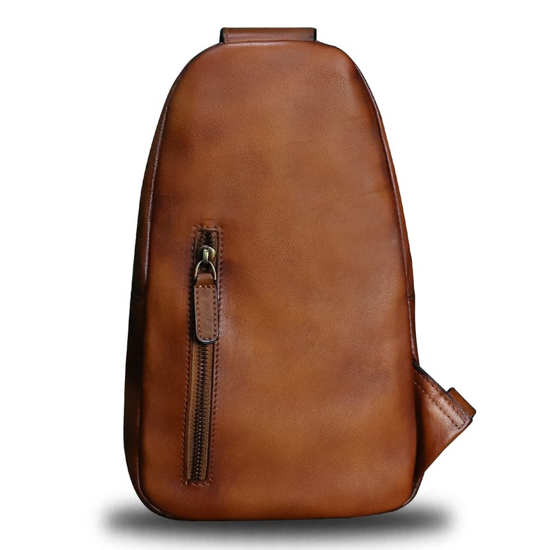 LRTO Genuine Leather Sling Bag Crossbody Purse Handmade Hiking Daypack Motorcycle Bag Retro Shoulder Backpack Vintage Chest Bag (Brown) - Image 3