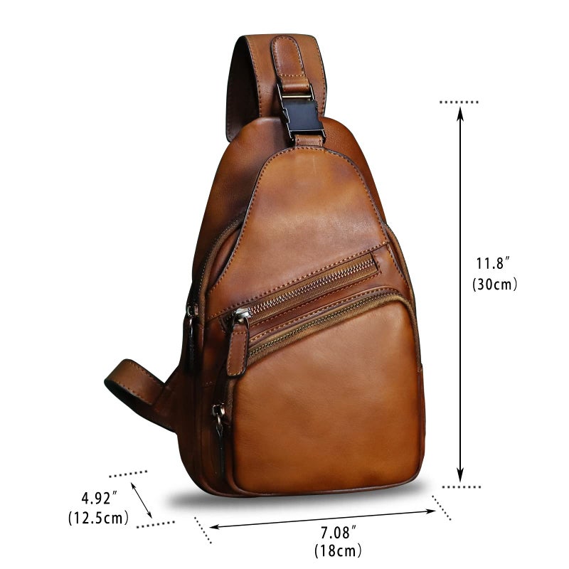 LRTO Genuine Leather Sling Bag Crossbody Purse Handmade Hiking Daypack Motorcycle Bag Retro Shoulder Backpack Vintage Chest Bag (Brown) - Image 5