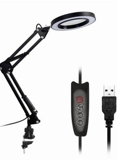 USB 5X Magnifying Glass Desk Lamp Magnifier LED Light Foldable Reading Lamp with Three Dimming Modes
