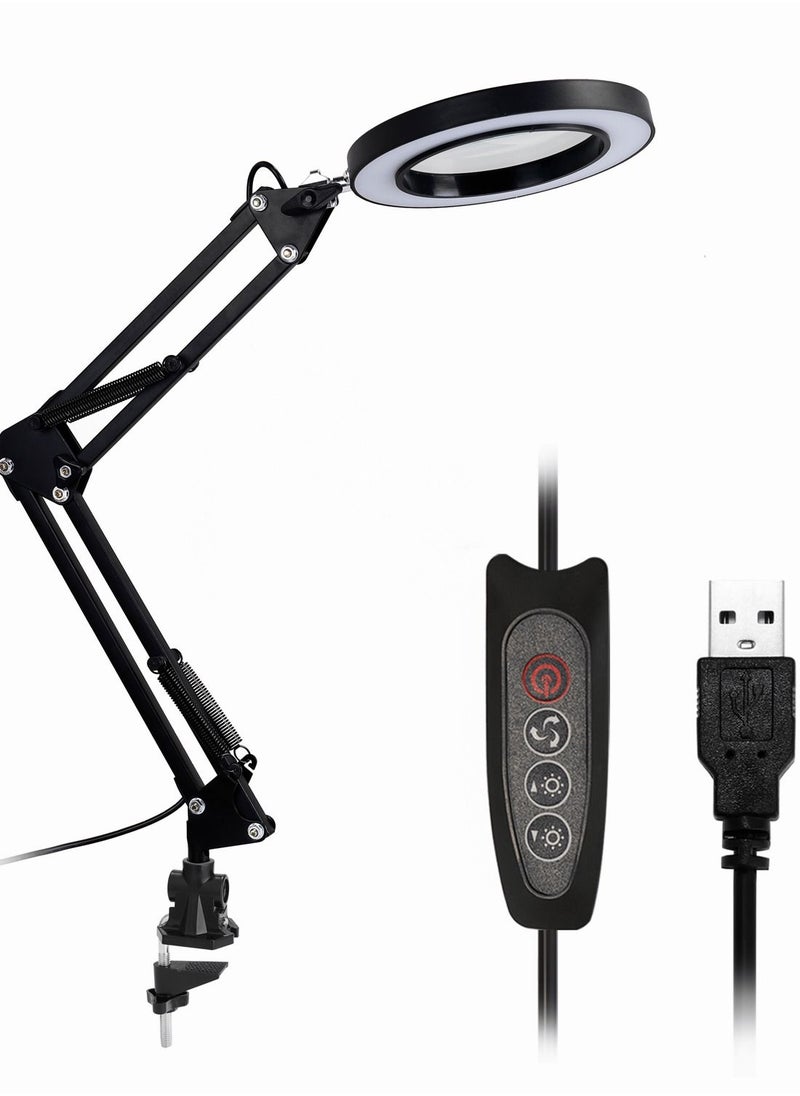 Generic - USB 5X Magnifying Glass Desk Lamp Magnifier LED Light Foldable Reading Lamp with Three Dimming Modes - Image 1