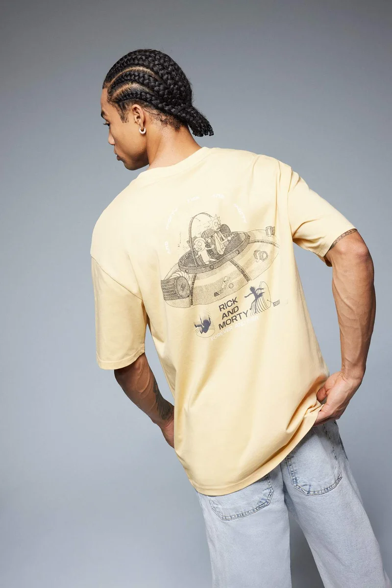ديفاكتو Rick and Morty Boxy Fit Back Printed Cotton T-Shirt