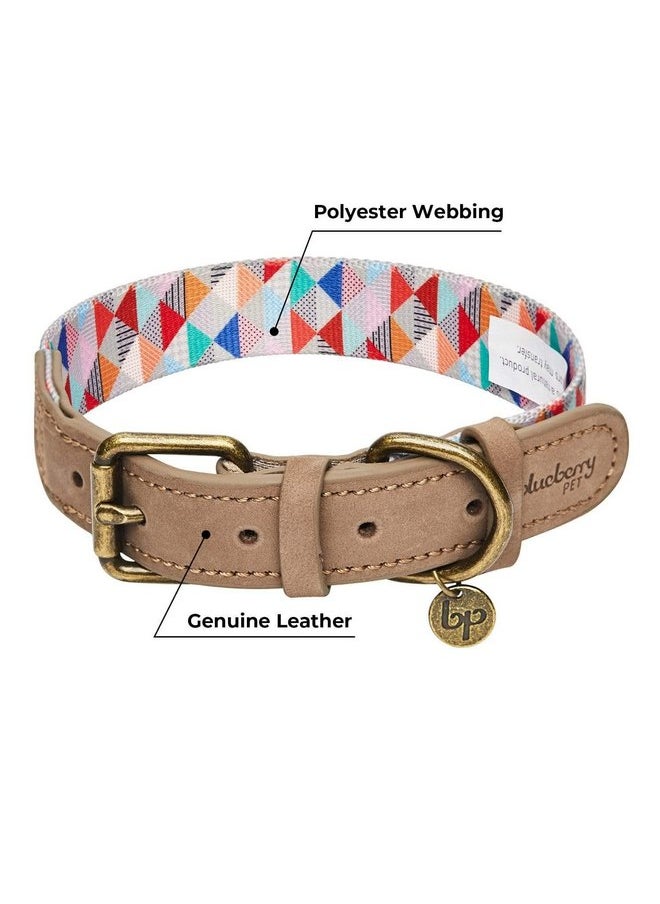 Blueberry Pet Blueberry Pet Shades of Rainbow Multicolor Triangles Genuine Full Grain Leather & Polyester Combo Adjustable Dog Collar, Large, Neck 18"-22"  - Image 3