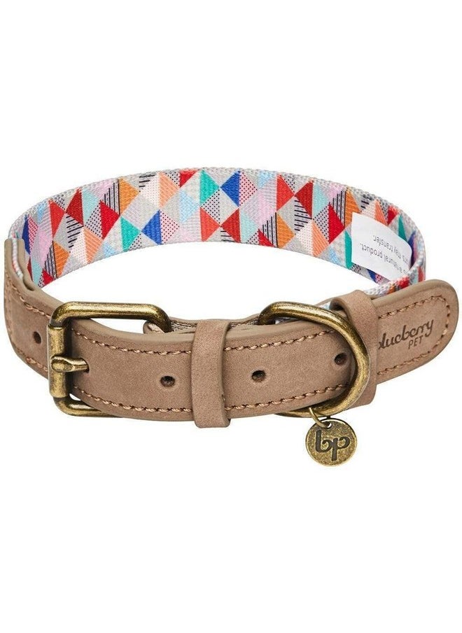 Blueberry Pet Blueberry Pet Shades of Rainbow Multicolor Triangles Genuine Full Grain Leather & Polyester Combo Adjustable Dog Collar, Large, Neck 18"-22"  - Image 1