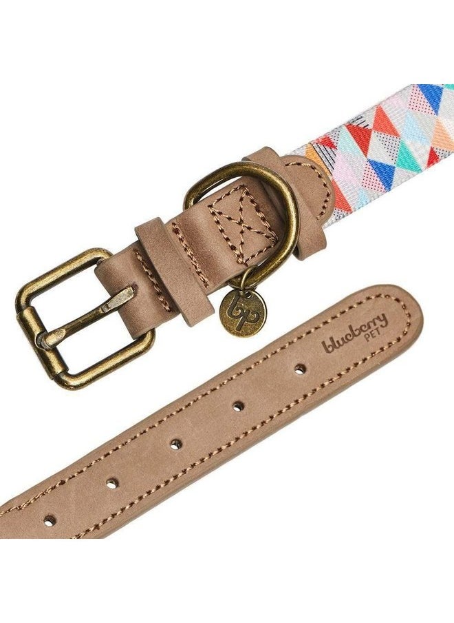 Blueberry Pet Blueberry Pet Shades of Rainbow Multicolor Triangles Genuine Full Grain Leather & Polyester Combo Adjustable Dog Collar, Large, Neck 18"-22"  - Image 4