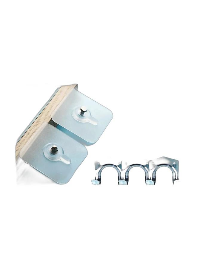 This 7-piece set includes 4 self-adhesive wall hangings in a transparent color, ideal for hanging pictures without nails or drilling. They can also be used to hang keys or other items, offering versatile functionality. The set also includes 3 heavy-duty, double-sided metal hooks with screws for secure mounting. Made of strong, durable, rust-resistant galvanized iron in a silver finish, these U-shaped hooks are designed to hold and organize large and heavy tools. The hook's curved front prevents tools from slipping, ensuring stability for years of use. The hooks are resistant to bending or warping and can support up to a maximum weight of 10 kg. Suitable for garages or gardens, these hooks can hold heavy garden tools such as shovels, brooms, axes, wires, hoses, ladders, tools, weights, and steps. They are perfect for hanging and organizing items in gardens, balconies, garages, workshops, warehouses, gyms, and barns. - Image 1