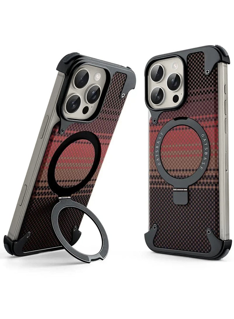 2Packs Case Cover for iPhone 15 Pro Max, Magnetic Ring Stand, Carbon Fiber Texture, Shockproof Armor, MagSafe Compatible with Screen Protector - Brown - Image 4