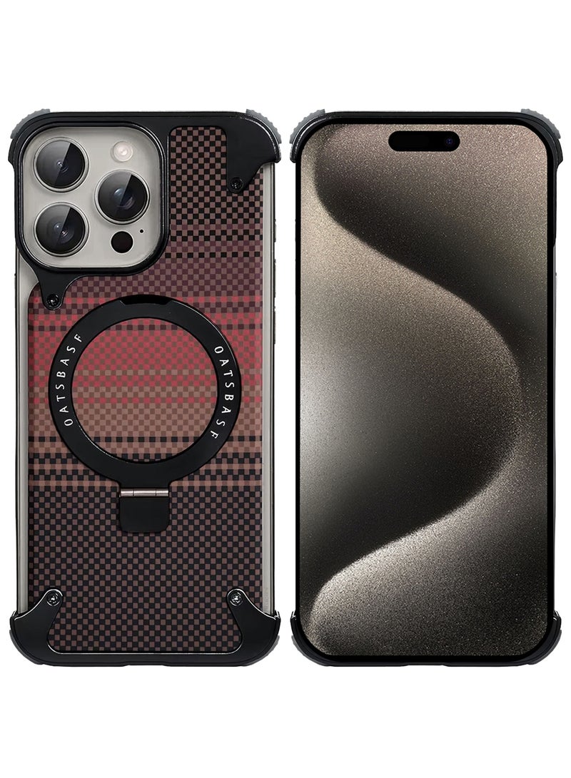 2Packs Case Cover for iPhone 15 Pro Max, Magnetic Ring Stand, Carbon Fiber Texture, Shockproof Armor, MagSafe Compatible with Screen Protector - Brown - Image 5