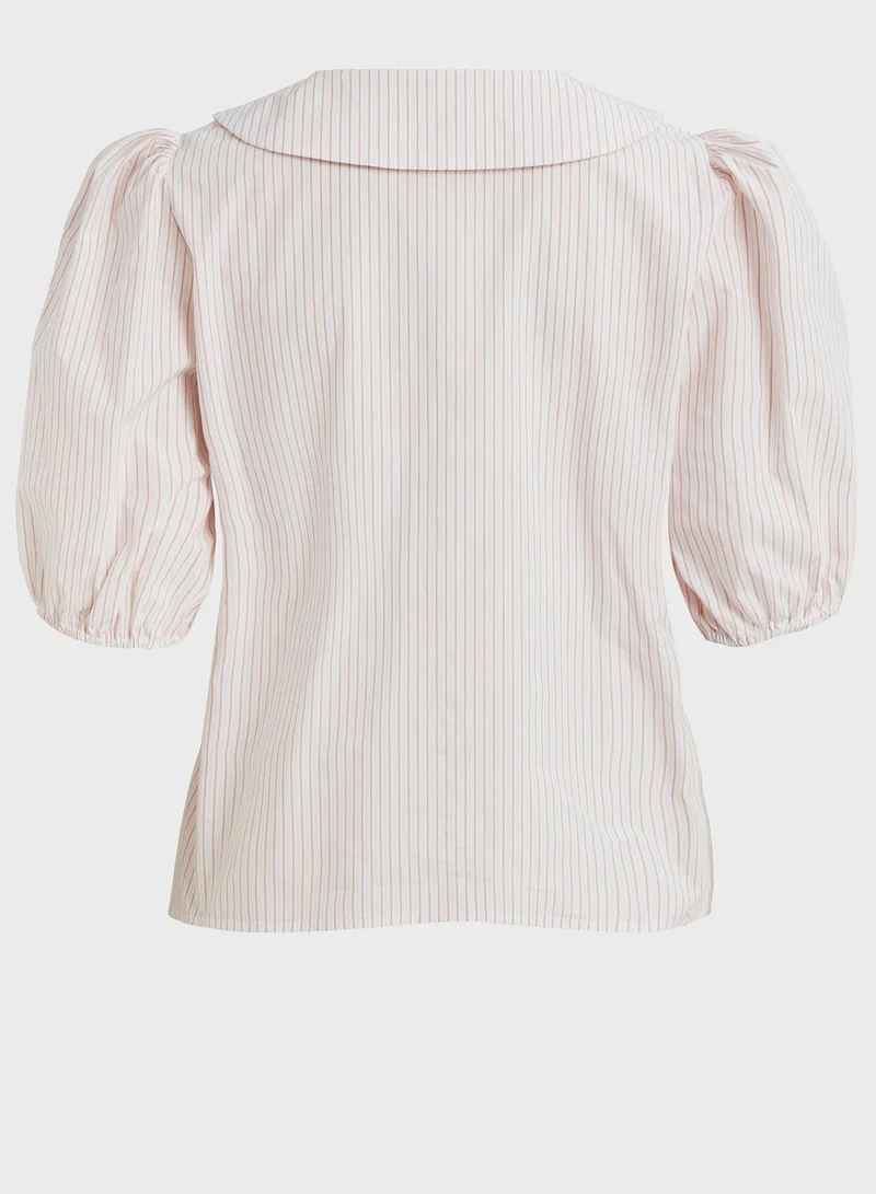 اوبجكت قميص مخطط باكمام منفوشة