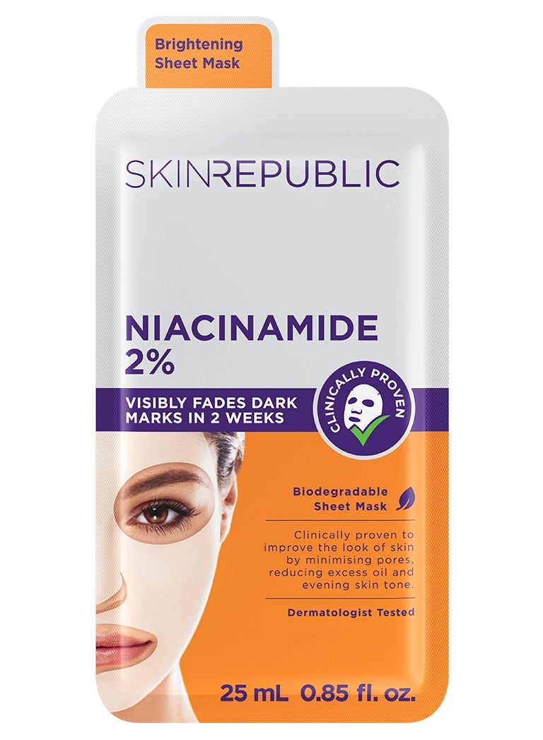 سكين ريبابلك قناع الوجه الورقي نياسيناميد 2% (قناع واحد) - قناع تفتيح مع حمض الهيالورونيك والأدينوزين، يقلل من البقع الداكنة، يحسن الملمس، يقلل المسام، يتحكم في الزيوت ويهدئ البشرة المتهيجة - Image 1