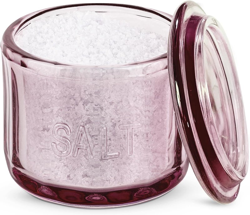Kook Glass Salt Cellar, with Lid, Embossed Pressed Glass, Clear Storage Container, for Coffee, Sugar, Spices and Candies, Dishwasher Safe, 10 oz, (Pink) - Image 1