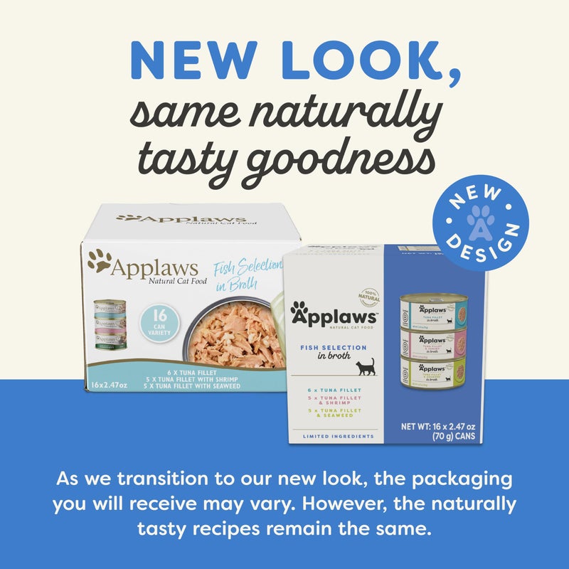 Applaws Natural Wet Canned Cat Food, Limited and Natural Ingredients, High Protein with No Artificial Additives, Fish Selection Variety Pack in Broth (16 x 2.47oz Cans) - Image 2