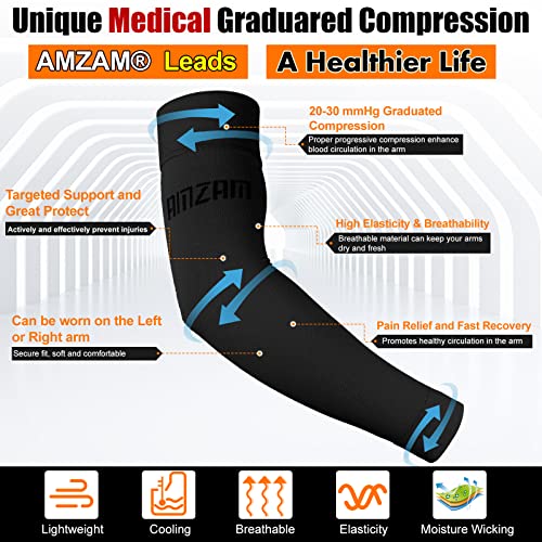 AMZAM® Medical Compression Arm Sleeve for Women & Men, 15-20 mmHg Graduated Compression Brace with Silicone Band for Pain Relief, Lymphedema, Edema, Swelling, Arthritis, Black XL - Image 2