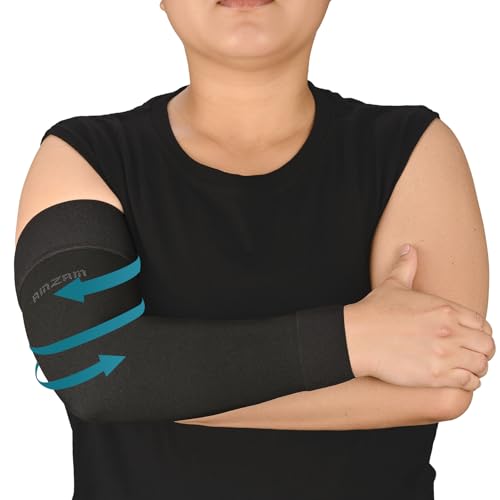 AMZAM® Medical Compression Arm Sleeve for Women & Men, 15-20 mmHg Graduated Compression Brace with Silicone Band for Pain Relief, Lymphedema, Edema, Swelling, Arthritis, Black XL - Image 3