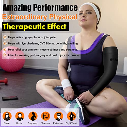 AMZAM® Medical Compression Arm Sleeve for Women & Men, 15-20 mmHg Graduated Compression Brace with Silicone Band for Pain Relief, Lymphedema, Edema, Swelling, Arthritis, Black XL - Image 5
