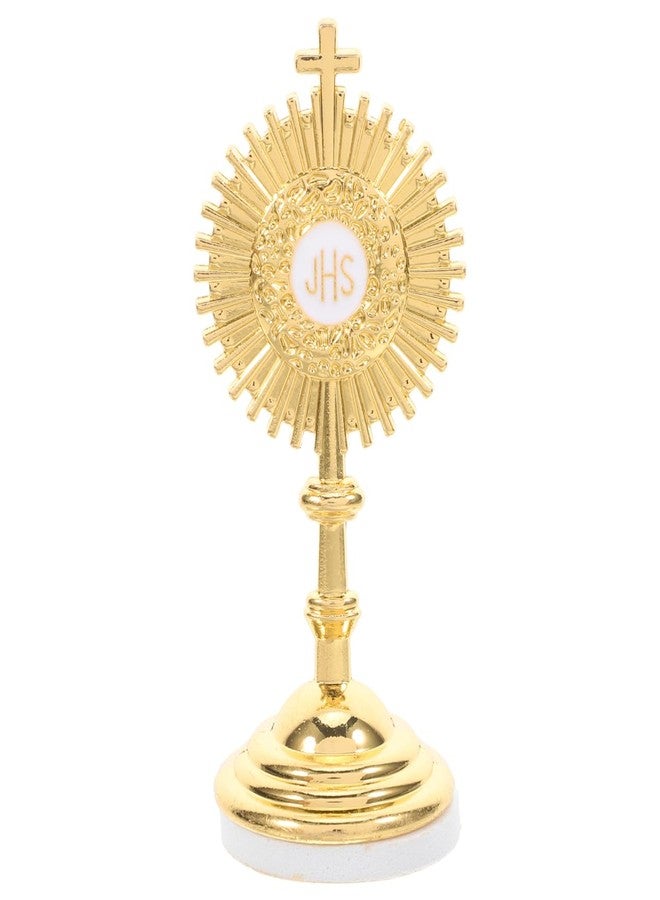 VOSAREA 1PC Small Metal Catholic Crucifix Cross Stand Jesus Figurine for Home Decor Office Tabletop Car Dashboard Elegant Brass Sculpture Prayer Ornament - Image 1