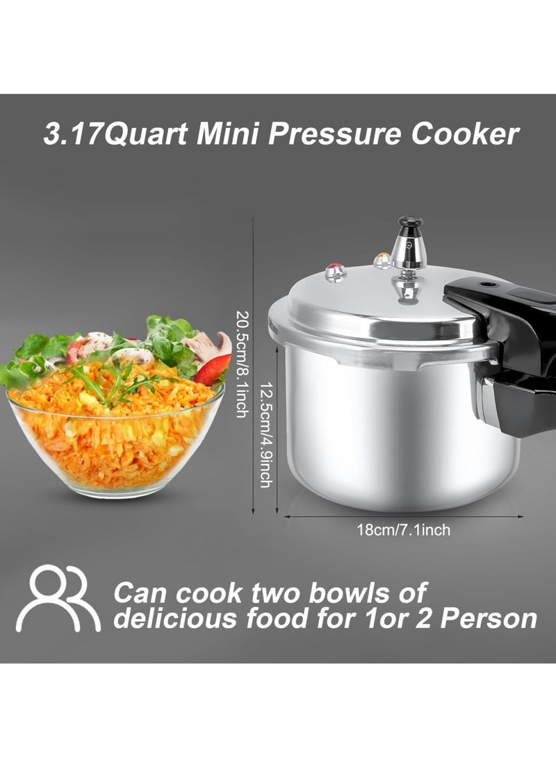 Small Pressure Cooker, 3.17 Quart Aluminum Alloy Pressure Cooker 18cm/7inch Bottom 3L Mini Pressure Cooker for Gas Stove Induction Cooker - Image 2