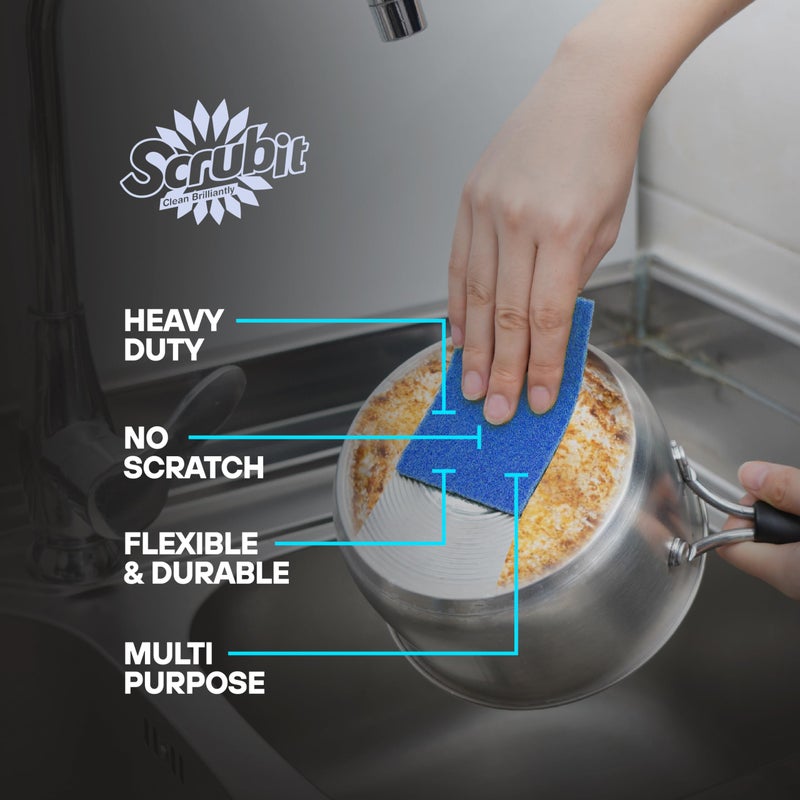 SCRUBIT 50 Pack Scouring Pad - Heavy Duty Scrub Pads for Cleaning Dishes - Non-Scratch Reusable Scrubbing - Blue - Image 3
