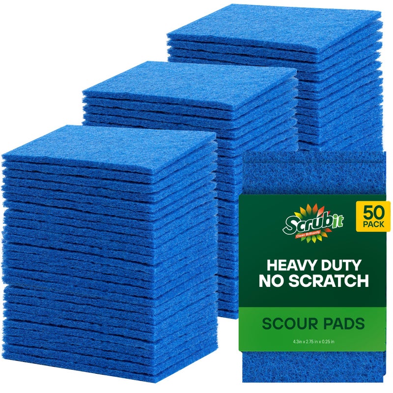 SCRUBIT 50 Pack Scouring Pad - Heavy Duty Scrub Pads for Cleaning Dishes - Non-Scratch Reusable Scrubbing - Blue - Image 1