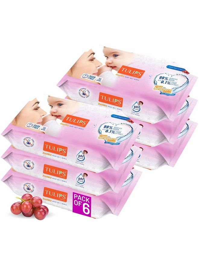 Tulips Sensitive Baby Wet Wipes (72 Wipes X 6 Pack) For Gentle Cleaning;Moisturising Rash Free 99% Purified Water With Grapefruit Extracts - Image 2