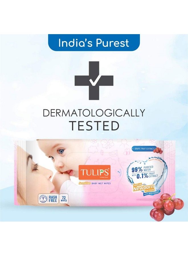 Tulips Sensitive Baby Wet Wipes (72 Wipes X 6 Pack) For Gentle Cleaning;Moisturising Rash Free 99% Purified Water With Grapefruit Extracts - Image 4
