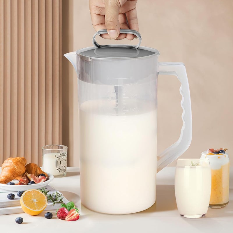 WLKSTS Mixing Pitcher for Drinks, 2 Quart/ 64oz Plastic Water Pitcher with Lid, Angled Plastic Blades and Adjustable Mixer Plunger for Juice, Powdered Milk, Beverage Container (Two) - Image 5