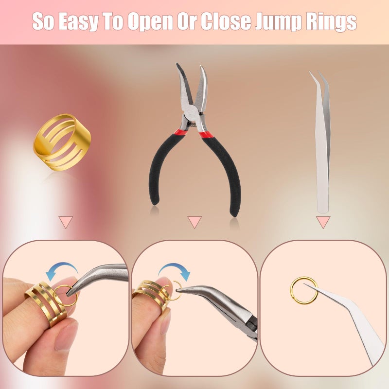 Amrules 1200 Pcs Jump Rings for Jewelry Making Supplies, Necklace Repair Kit with Open/Close Tools, Pliers, Tweezers, Lobster Clasps, Jewelry Jump Rings for Crafts and Key Chains (Silver and Gold) - Image 4
