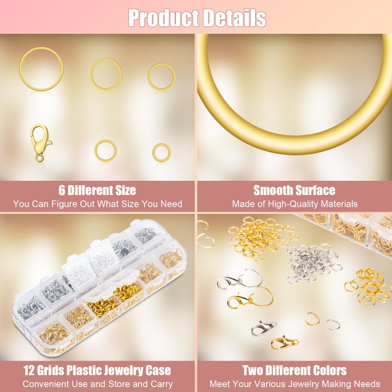 Amrules 1200 Pcs Jump Rings for Jewelry Making Supplies, Necklace Repair Kit with Open/Close Tools, Pliers, Tweezers, Lobster Clasps, Jewelry Jump Rings for Crafts and Key Chains (Silver and Gold) - Image 3