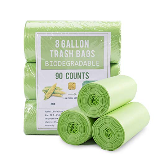 Biodegradable Medium Trash Bags 8 Gallon 067 Mil Extra Strong Garbage Bags for 30 Liter Trash Can for Home Office Car Kitchen Green 90 Counts