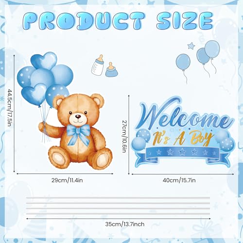 TagreSpike 2Pcs Baby Shower Yard Sign with Stake Gender Reveal Yard Sign Blue Bear Lawn Decoration Welcome It's A Boy Lawn Decor Welcome Baby Boy Announcement Decor for Outdoor Gender Reveal Party - Image 2