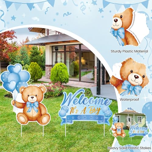 TagreSpike 2Pcs Baby Shower Yard Sign with Stake Gender Reveal Yard Sign Blue Bear Lawn Decoration Welcome It's A Boy Lawn Decor Welcome Baby Boy Announcement Decor for Outdoor Gender Reveal Party - Image 4