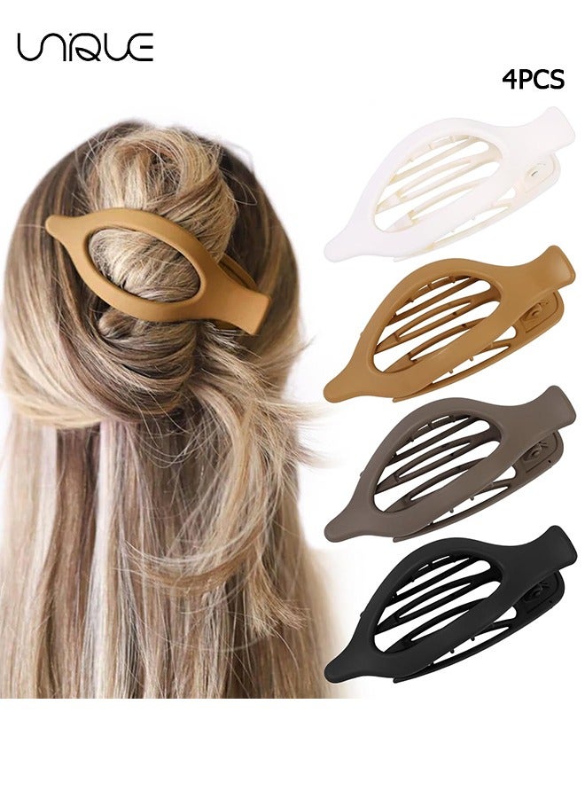 يونيك مشابك شعر مسطحة للنساء - 4 قطع مشابك مخلب جانبية منحنية للشعر الرقيق الكثيف - مشابك شعر التمساح بقوة بدون قبضة غير لامعة ملحقات شعر محايدة للنساء والفتيات - Image 1