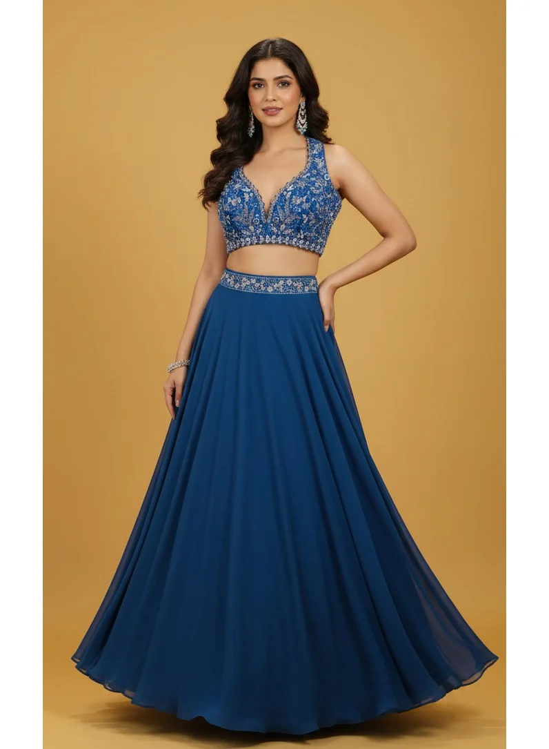 Lehar Royal Blue Hand-Embellished Lehenga Choli Set