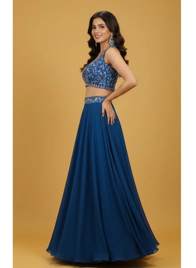 Lehar Royal Blue Hand-Embellished Lehenga Choli Set