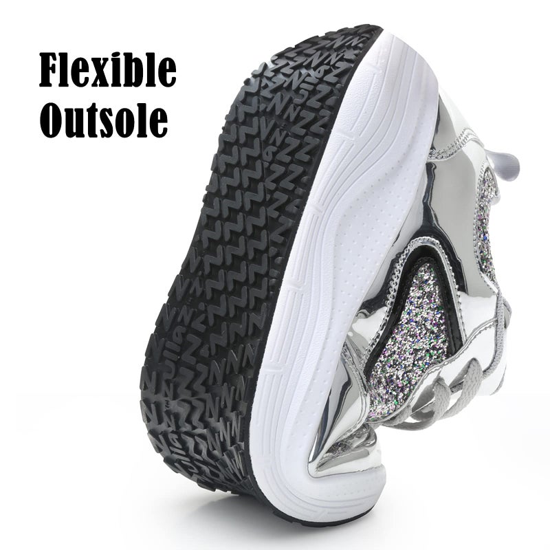 DADAWEN Women's Glitter Platform Wedge Athletic Tennis Walking Shoes Sparkly Sequin Lightweight Non Slip Casual Comfort Fashion Sneakers Gold US Size 7 - Image 4