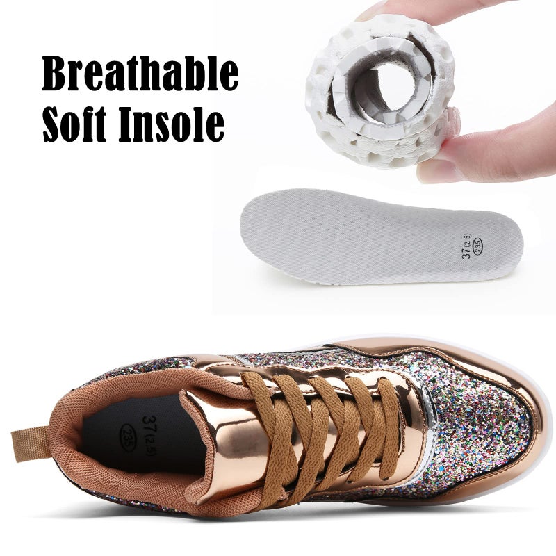 DADAWEN Women's Glitter Platform Wedge Athletic Tennis Walking Shoes Sparkly Sequin Lightweight Non Slip Casual Comfort Fashion Sneakers Gold US Size 7 - Image 5